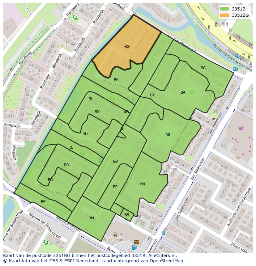 Afbeelding van het postcodegebied 3351 BG op de kaart.