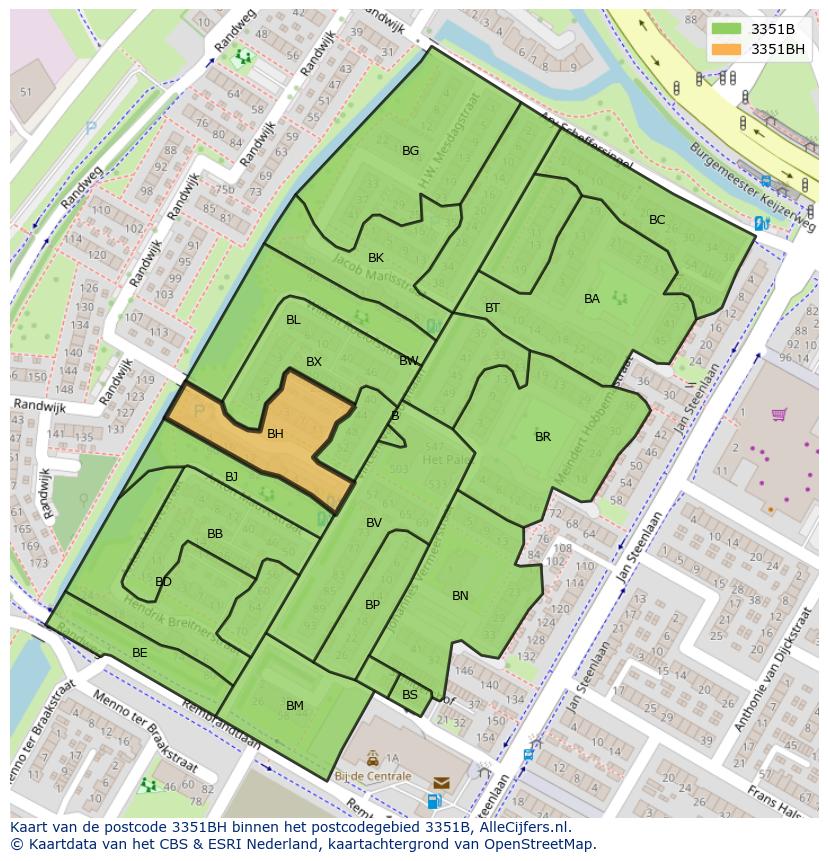 Afbeelding van het postcodegebied 3351 BH op de kaart.