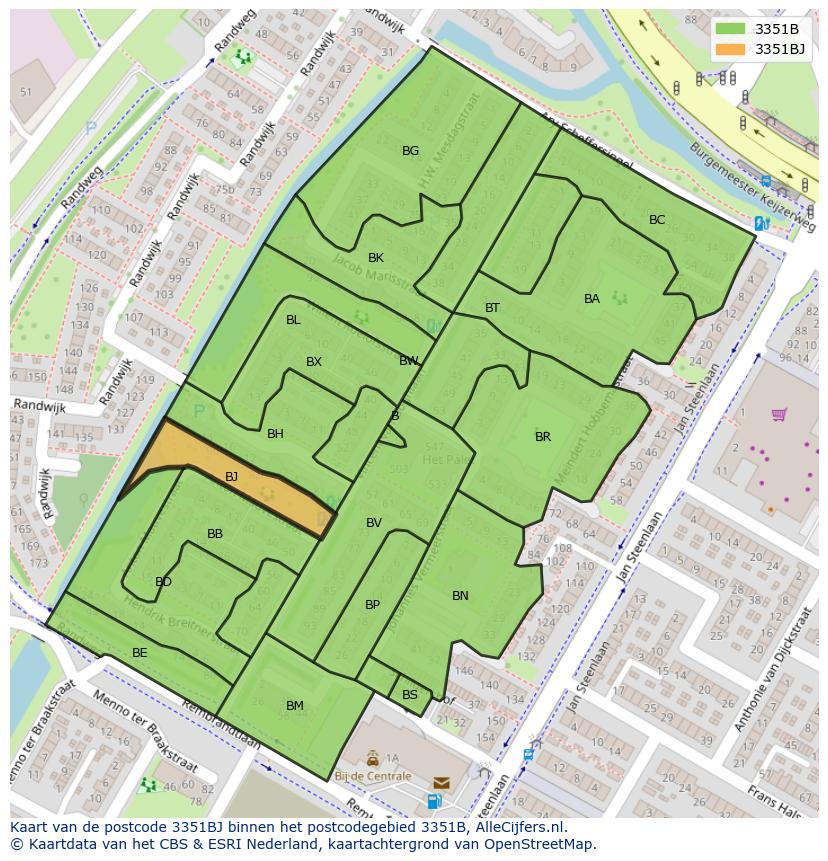 Afbeelding van het postcodegebied 3351 BJ op de kaart.