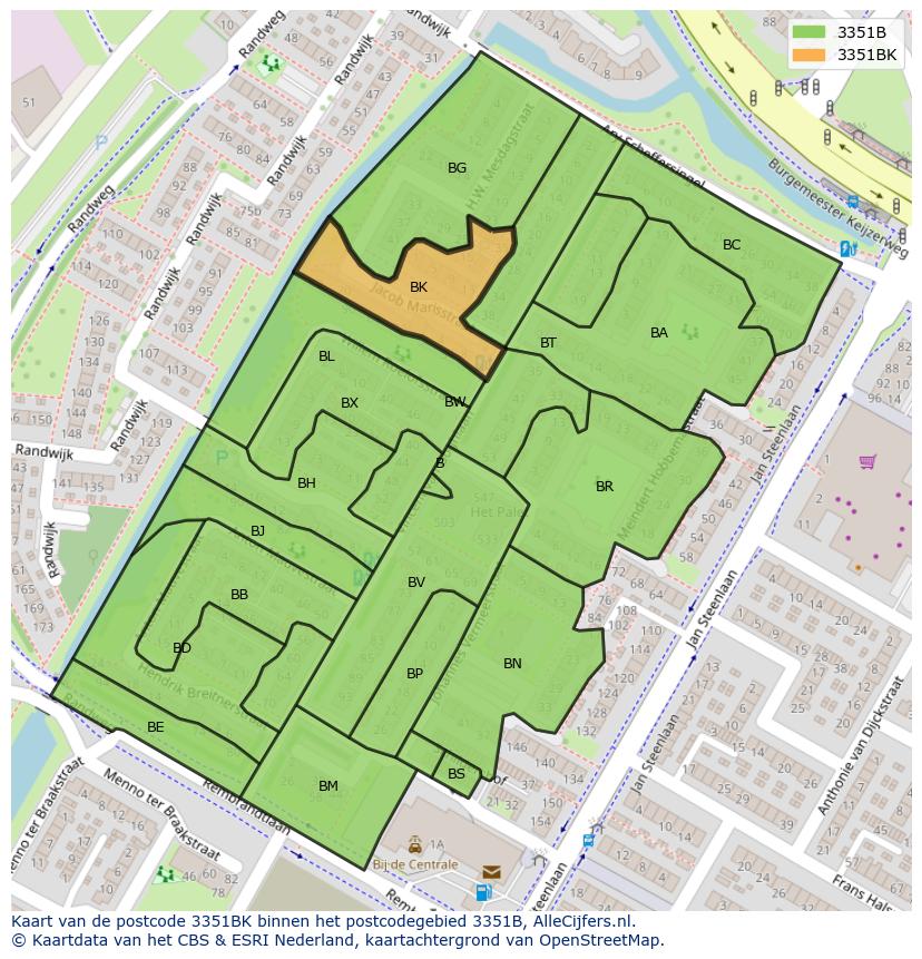 Afbeelding van het postcodegebied 3351 BK op de kaart.