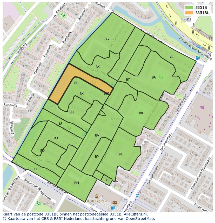 Afbeelding van het postcodegebied 3351 BL op de kaart.