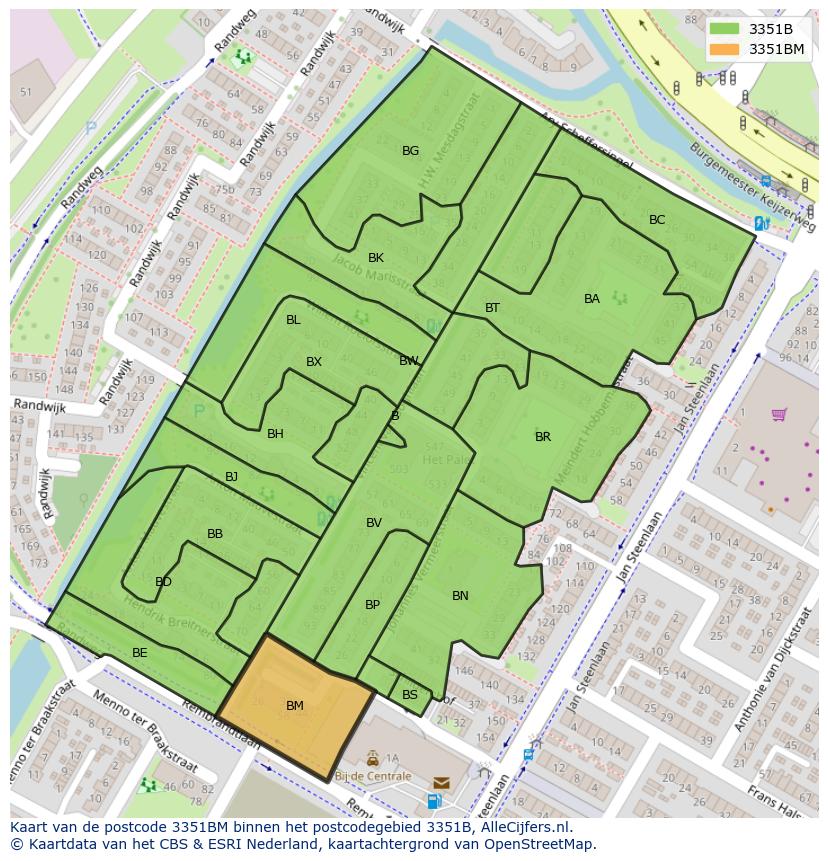Afbeelding van het postcodegebied 3351 BM op de kaart.