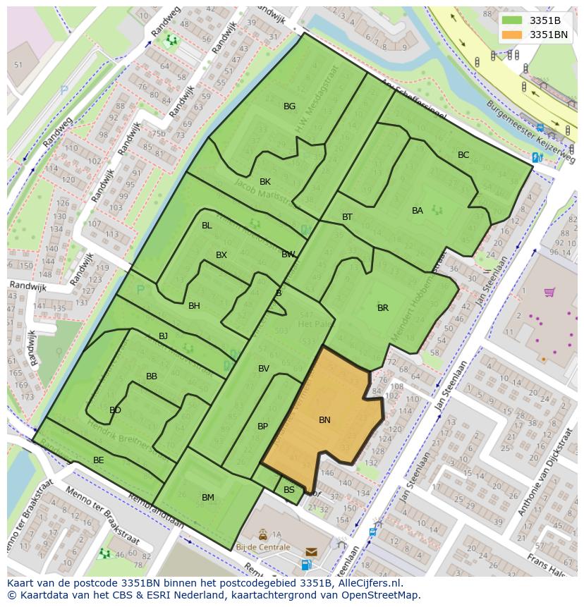 Afbeelding van het postcodegebied 3351 BN op de kaart.
