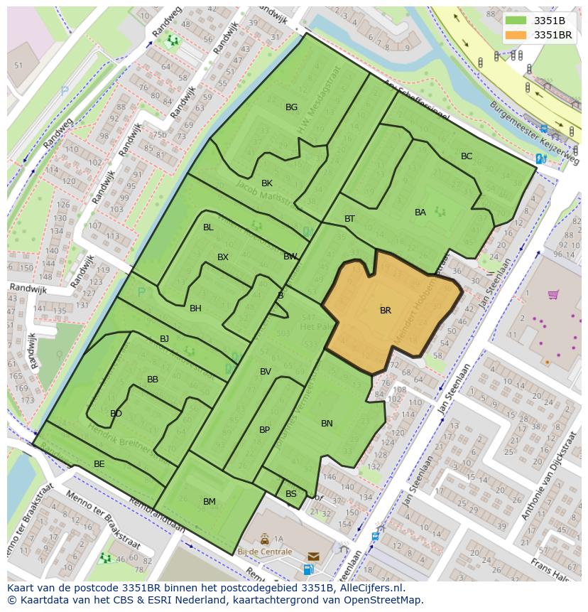 Afbeelding van het postcodegebied 3351 BR op de kaart.