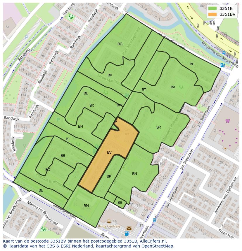 Afbeelding van het postcodegebied 3351 BV op de kaart.