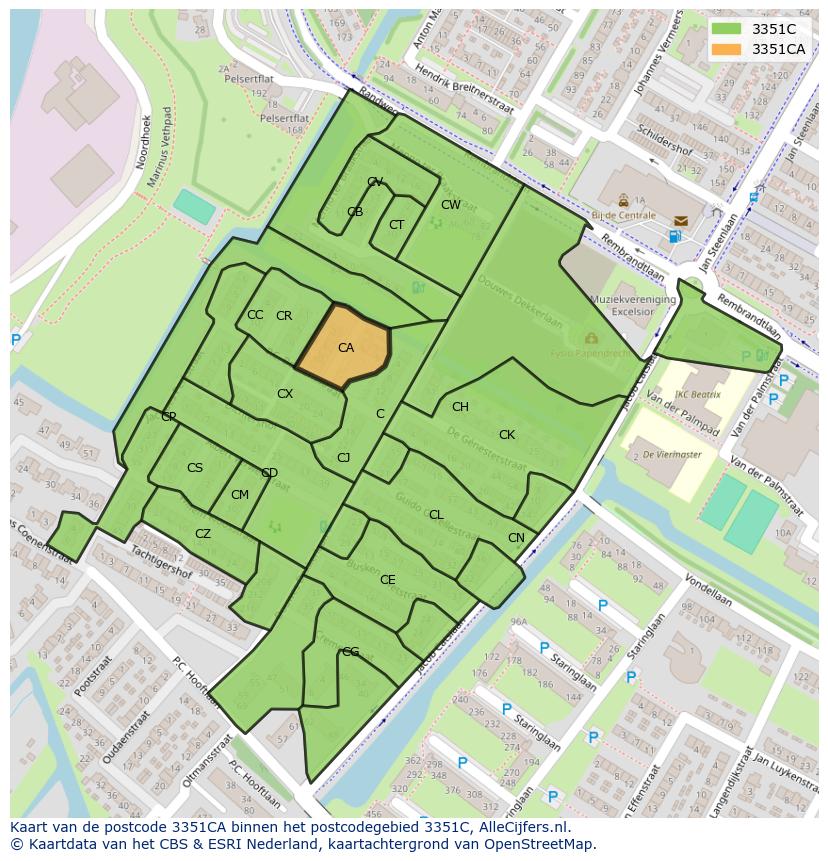 Afbeelding van het postcodegebied 3351 CA op de kaart.