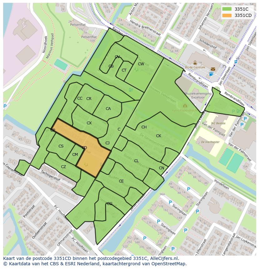 Afbeelding van het postcodegebied 3351 CD op de kaart.