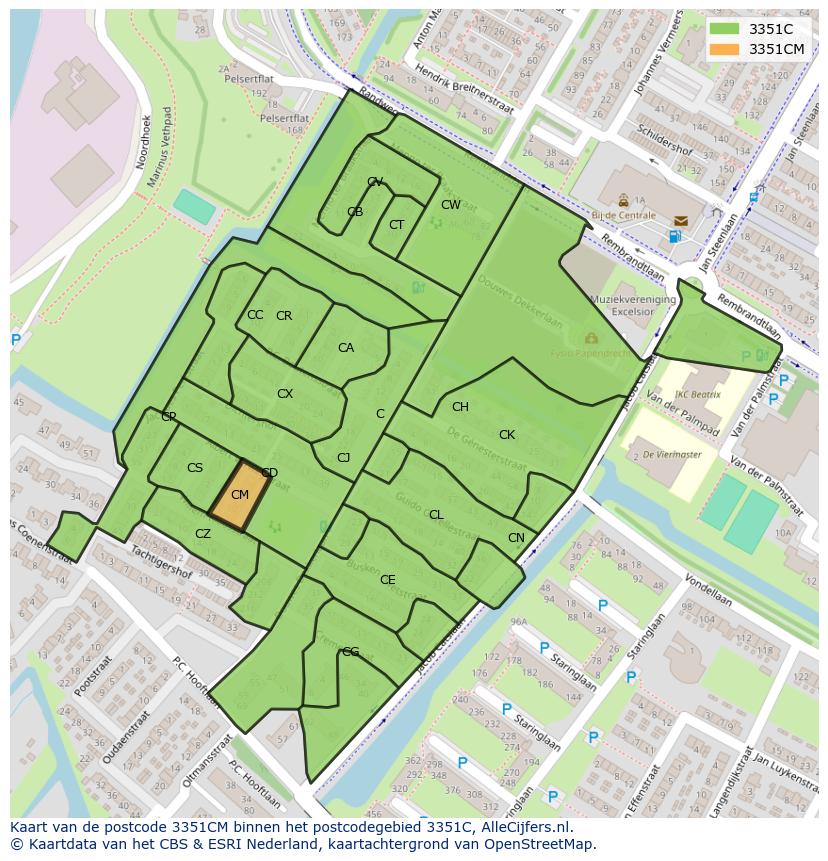 Afbeelding van het postcodegebied 3351 CM op de kaart.