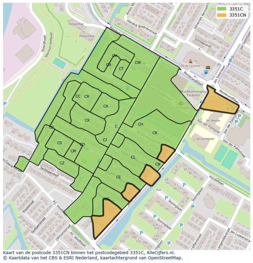 Afbeelding van het postcodegebied 3351 CN op de kaart.