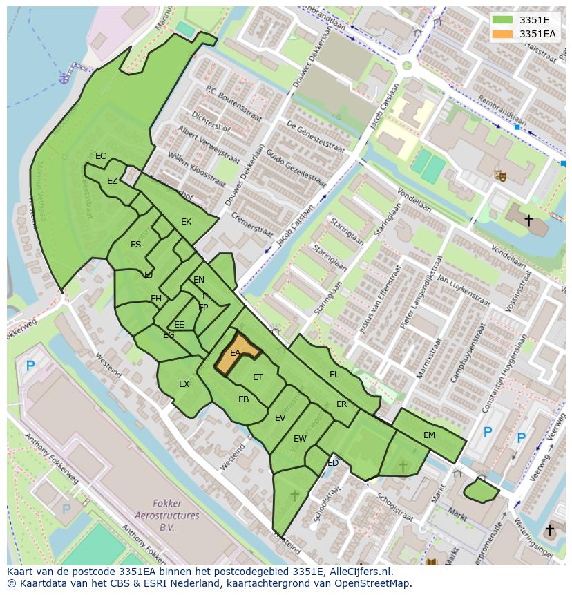 Afbeelding van het postcodegebied 3351 EA op de kaart.