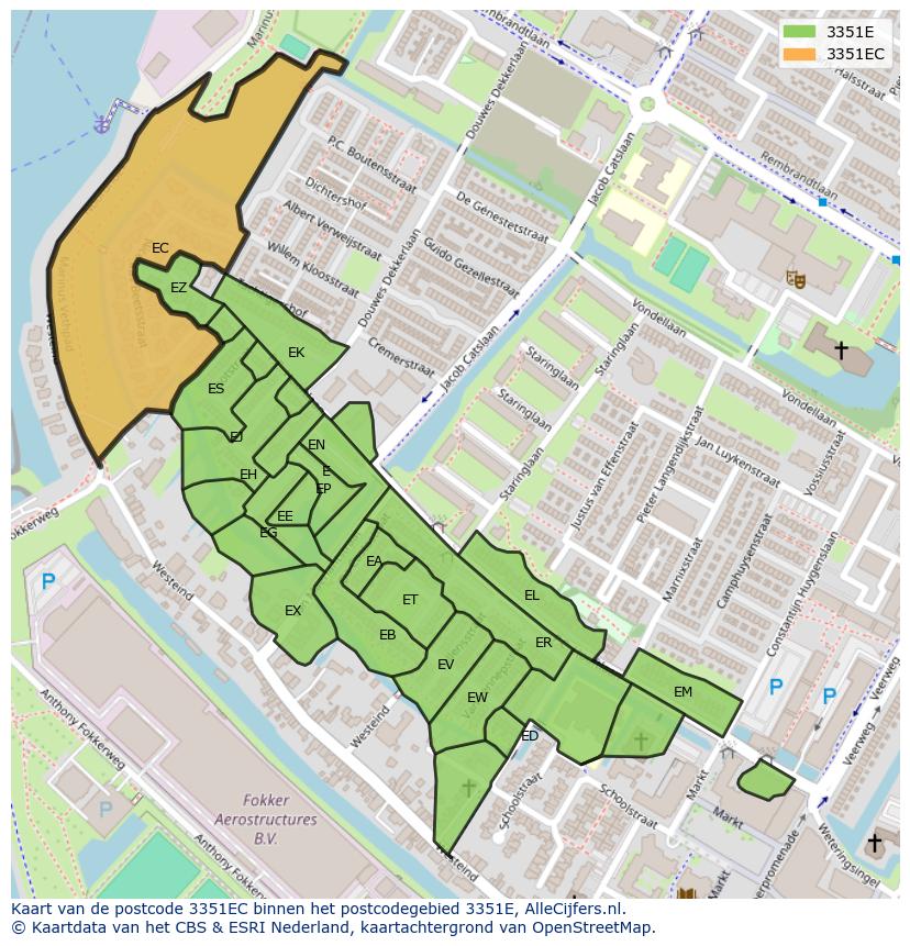 Afbeelding van het postcodegebied 3351 EC op de kaart.