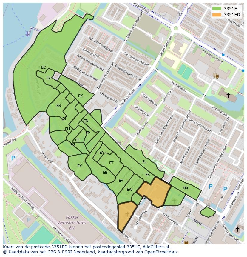 Afbeelding van het postcodegebied 3351 ED op de kaart.