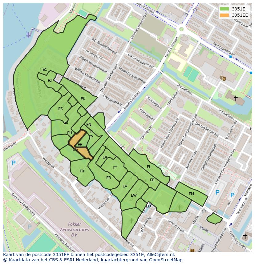 Afbeelding van het postcodegebied 3351 EE op de kaart.