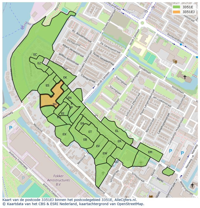 Afbeelding van het postcodegebied 3351 EJ op de kaart.