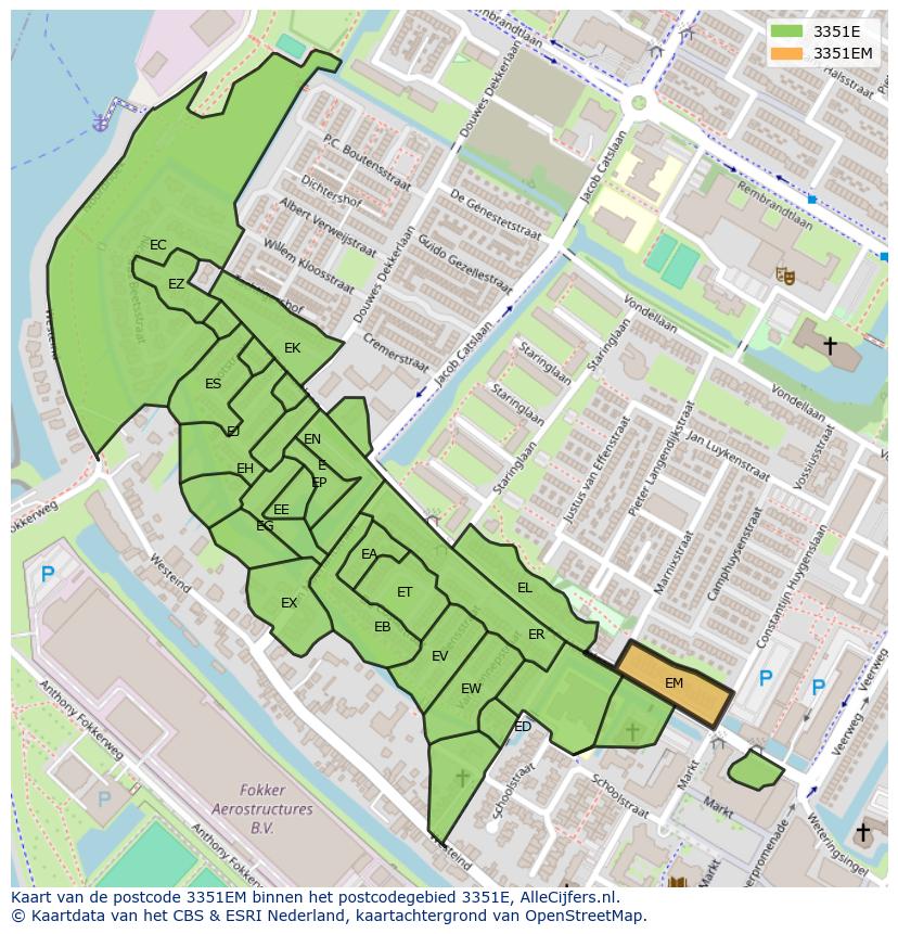 Afbeelding van het postcodegebied 3351 EM op de kaart.