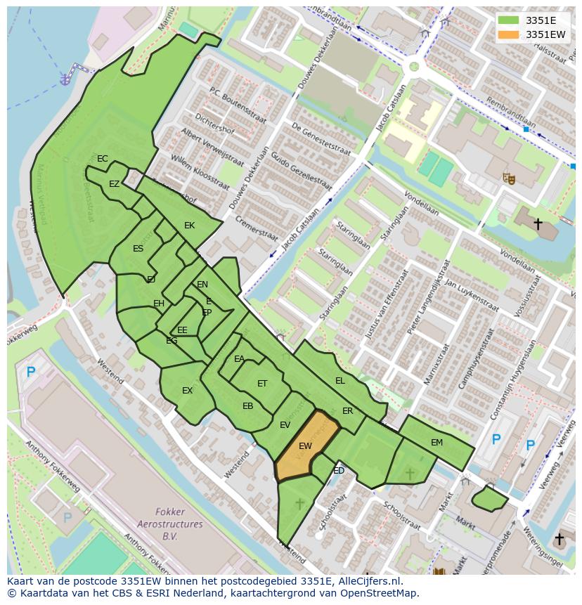 Afbeelding van het postcodegebied 3351 EW op de kaart.