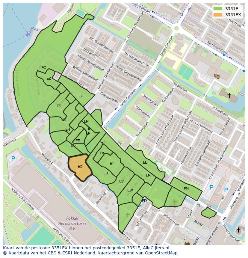 Afbeelding van het postcodegebied 3351 EX op de kaart.