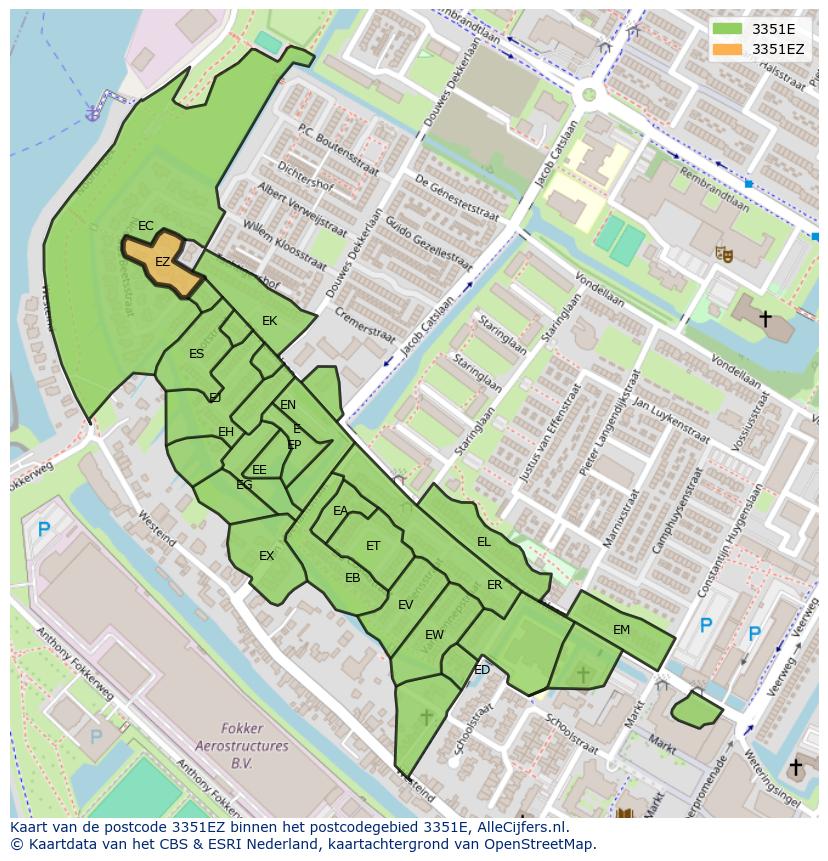 Afbeelding van het postcodegebied 3351 EZ op de kaart.
