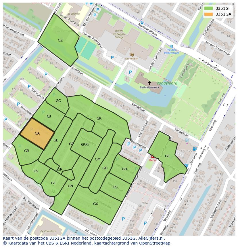 Afbeelding van het postcodegebied 3351 GA op de kaart.