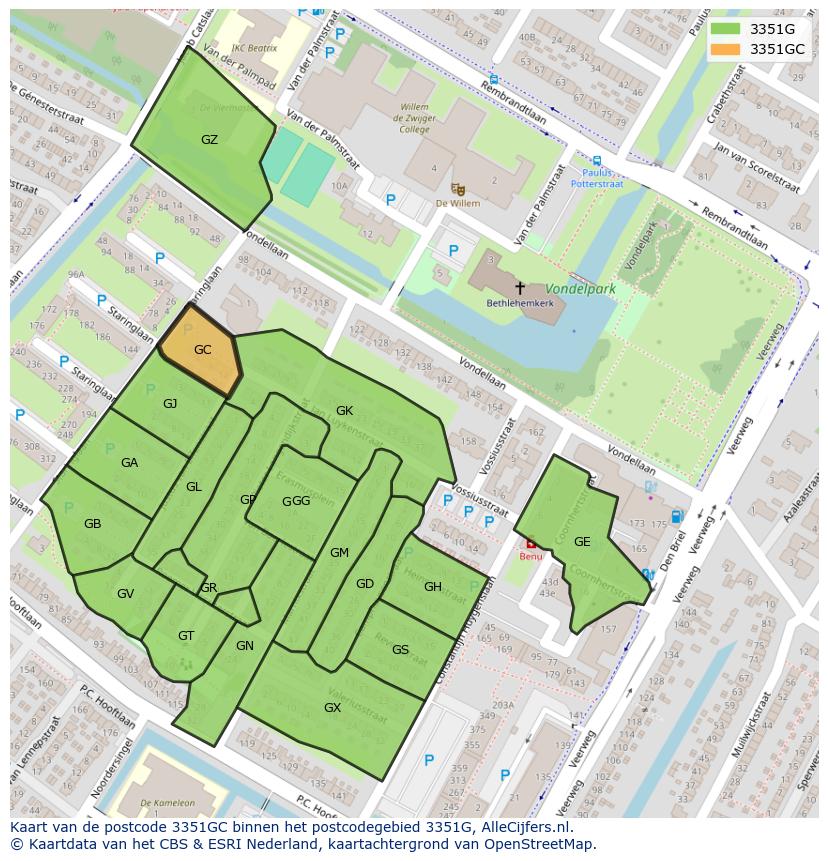 Afbeelding van het postcodegebied 3351 GC op de kaart.