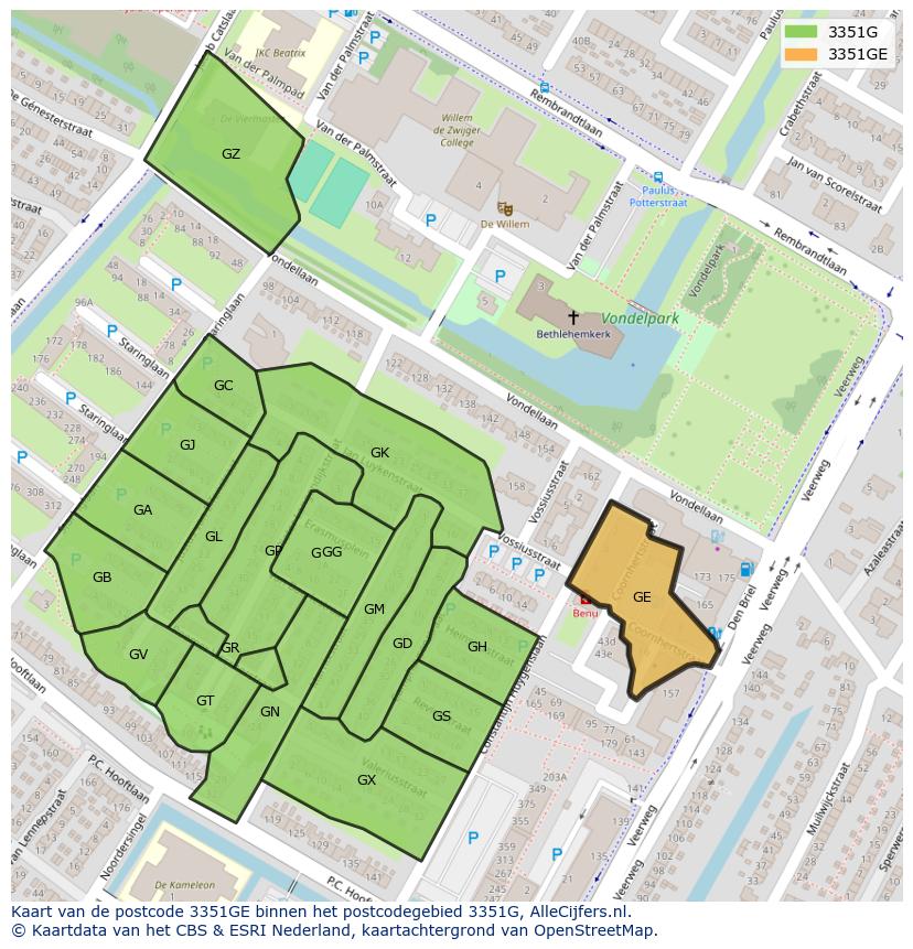 Afbeelding van het postcodegebied 3351 GE op de kaart.