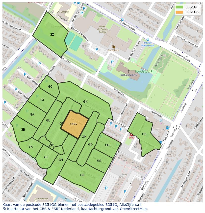 Afbeelding van het postcodegebied 3351 GG op de kaart.