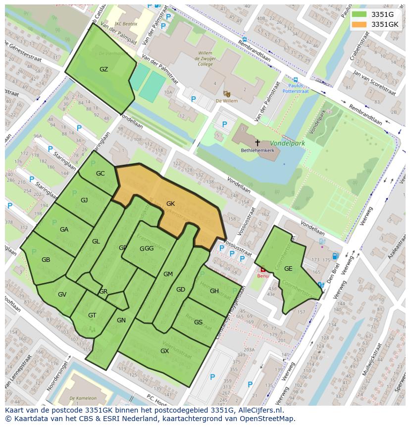 Afbeelding van het postcodegebied 3351 GK op de kaart.