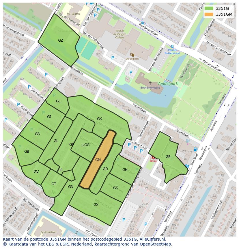 Afbeelding van het postcodegebied 3351 GM op de kaart.