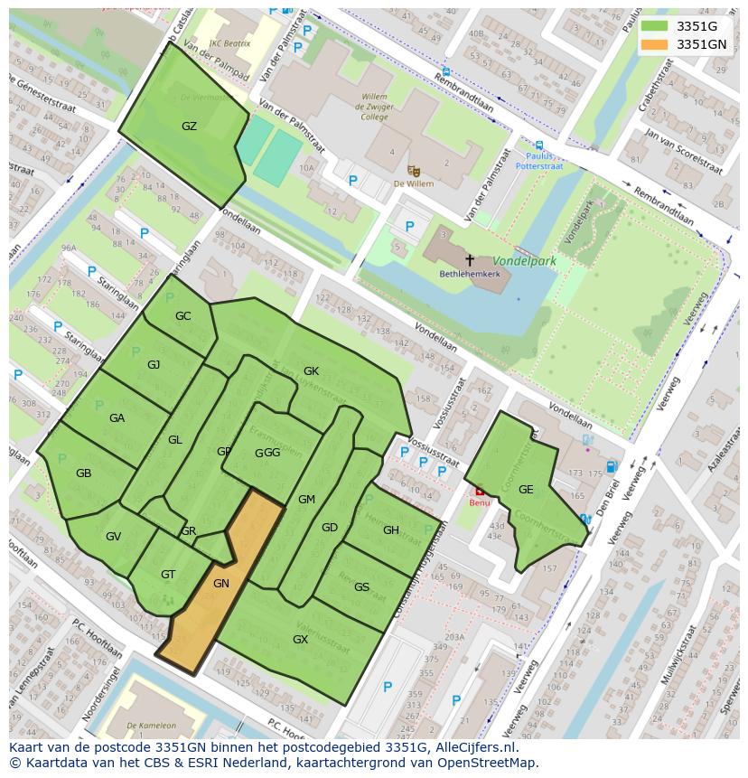 Afbeelding van het postcodegebied 3351 GN op de kaart.