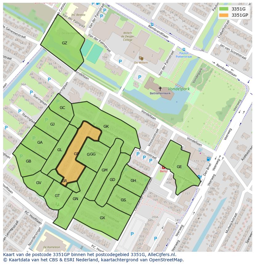 Afbeelding van het postcodegebied 3351 GP op de kaart.