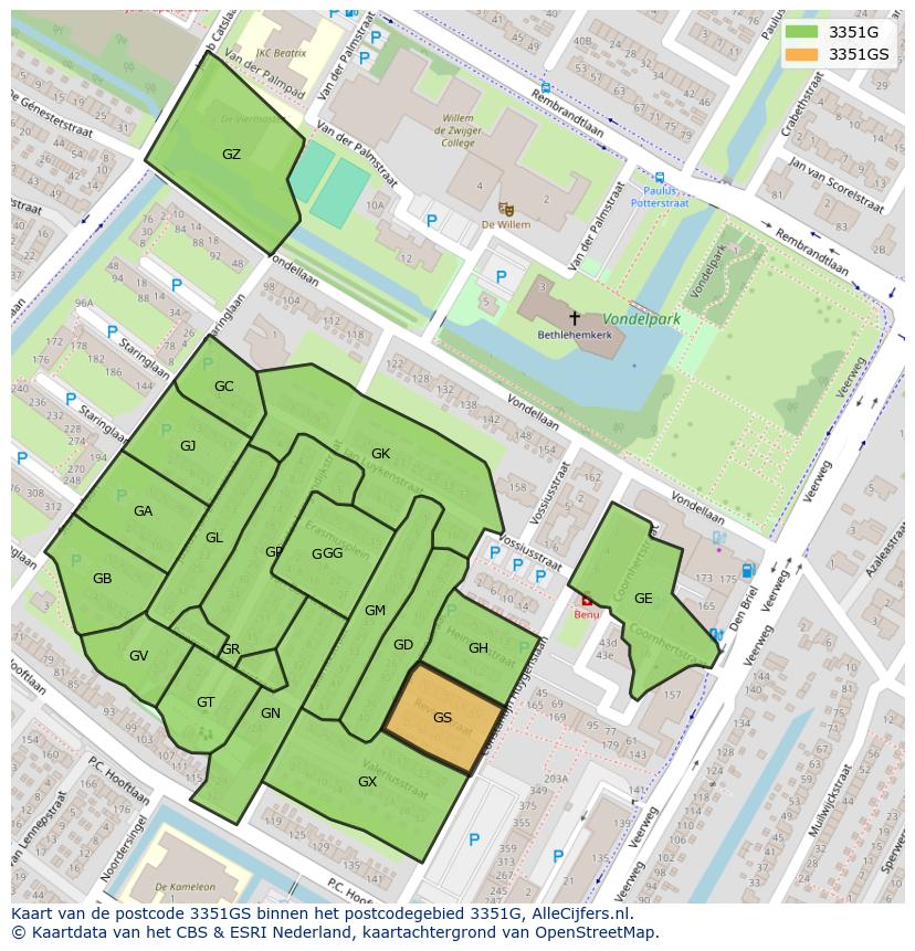 Afbeelding van het postcodegebied 3351 GS op de kaart.