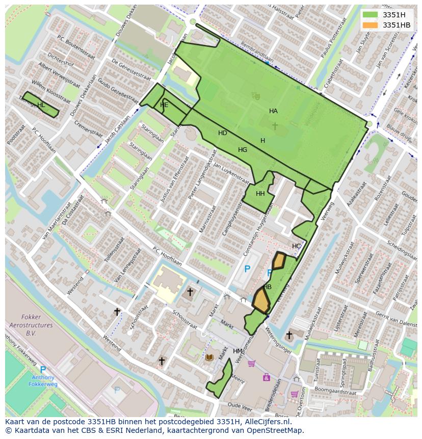 Afbeelding van het postcodegebied 3351 HB op de kaart.