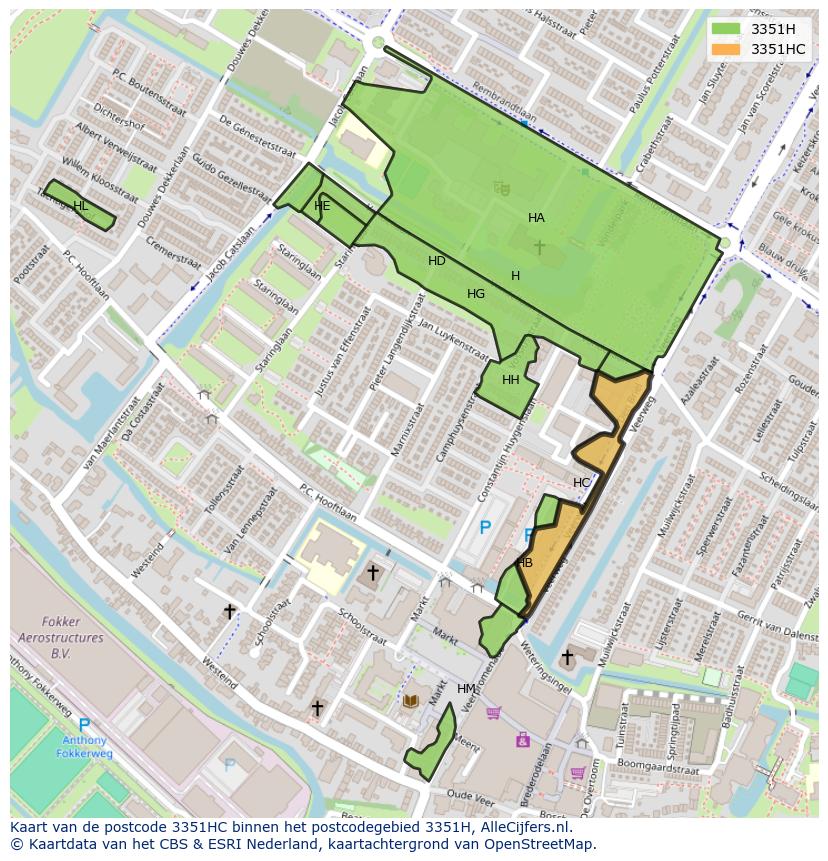 Afbeelding van het postcodegebied 3351 HC op de kaart.