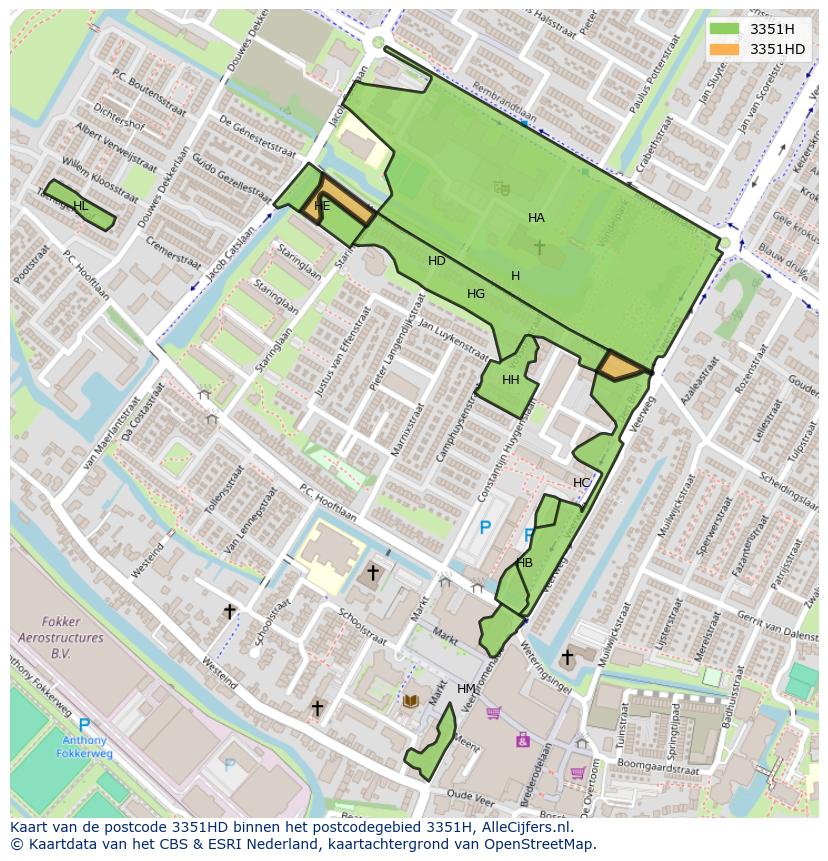 Afbeelding van het postcodegebied 3351 HD op de kaart.
