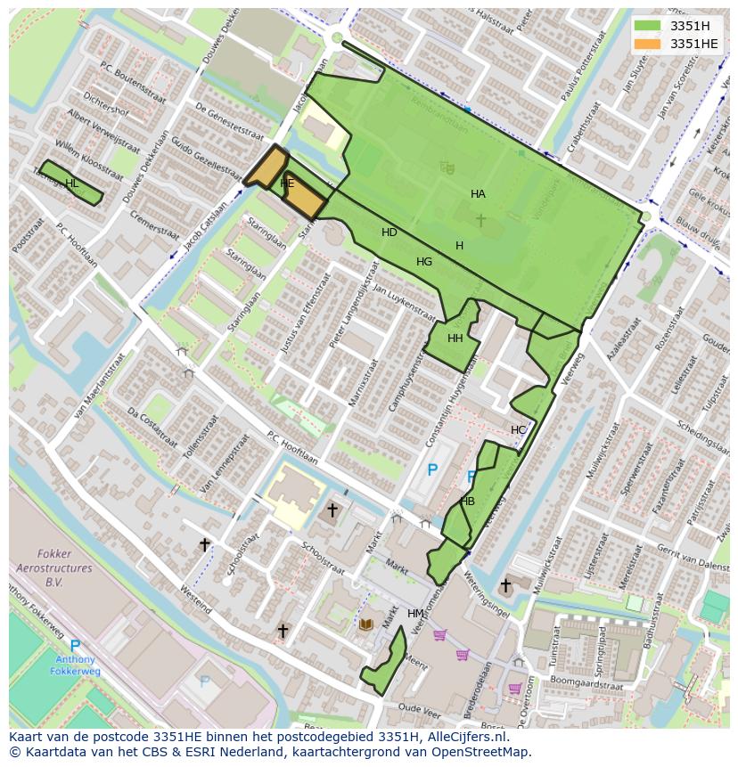Afbeelding van het postcodegebied 3351 HE op de kaart.