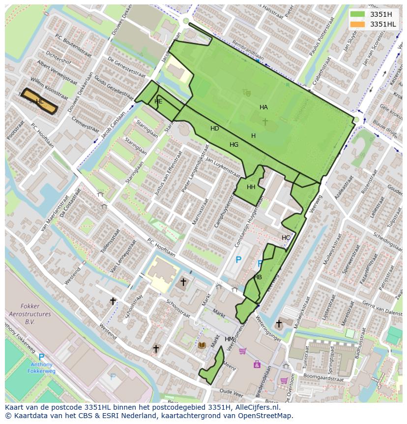 Afbeelding van het postcodegebied 3351 HL op de kaart.