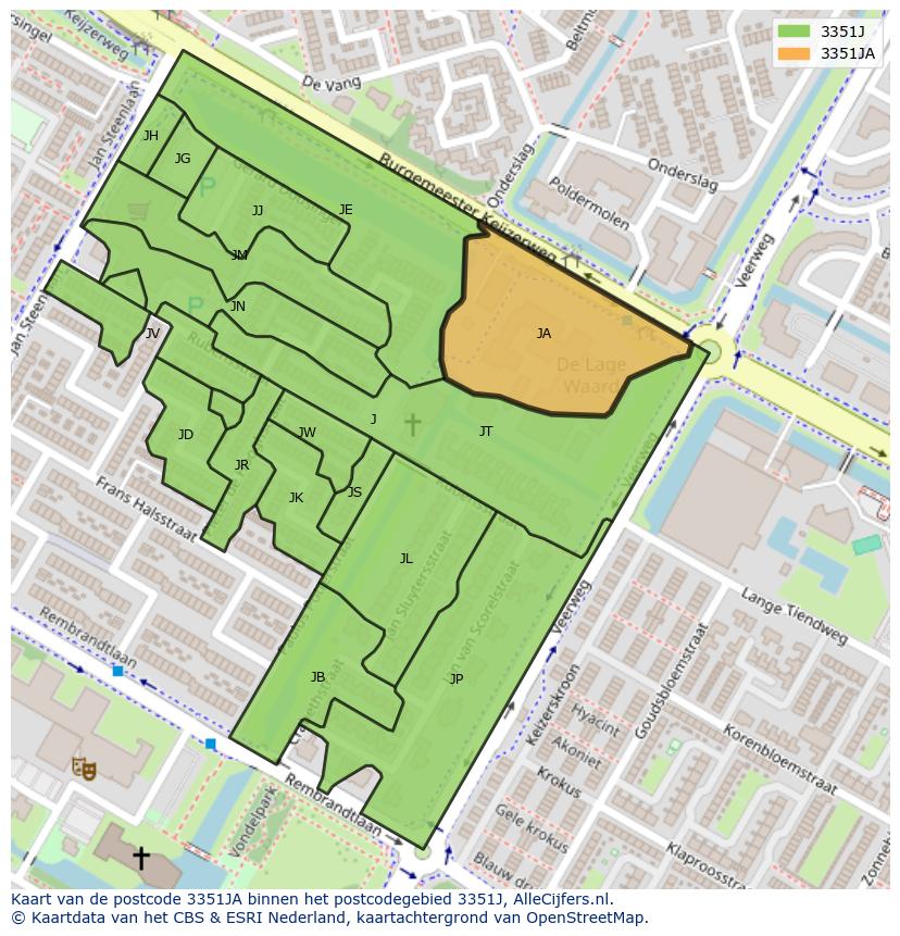 Afbeelding van het postcodegebied 3351 JA op de kaart.
