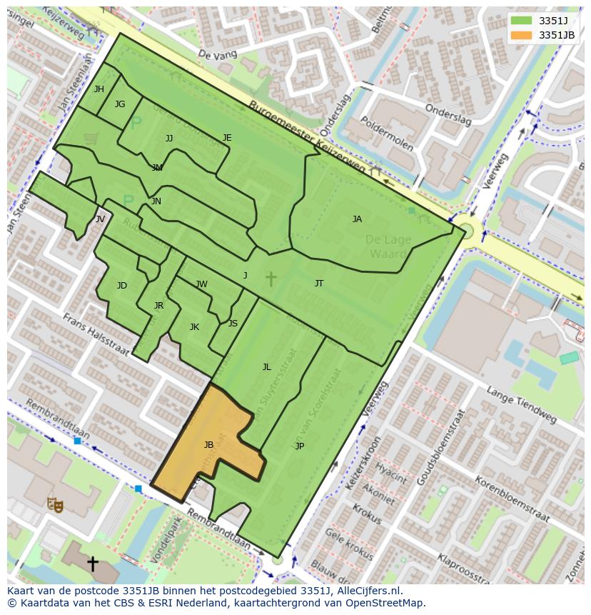 Afbeelding van het postcodegebied 3351 JB op de kaart.