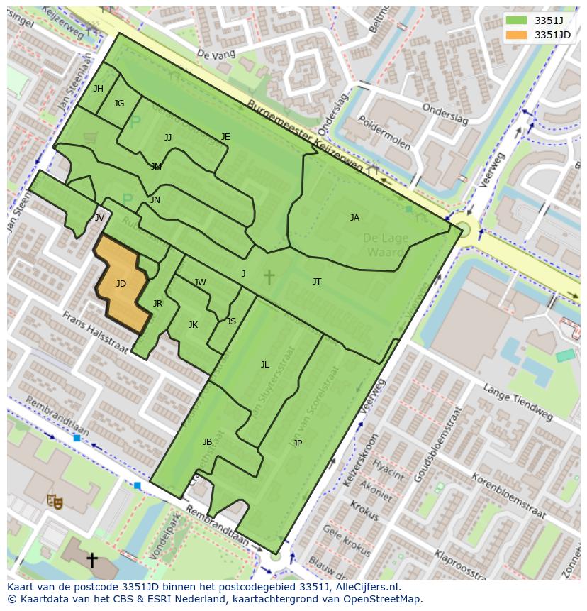 Afbeelding van het postcodegebied 3351 JD op de kaart.