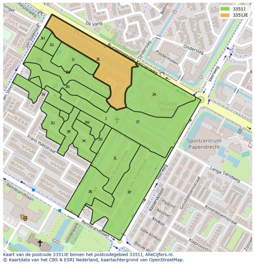 Afbeelding van het postcodegebied 3351 JE op de kaart.