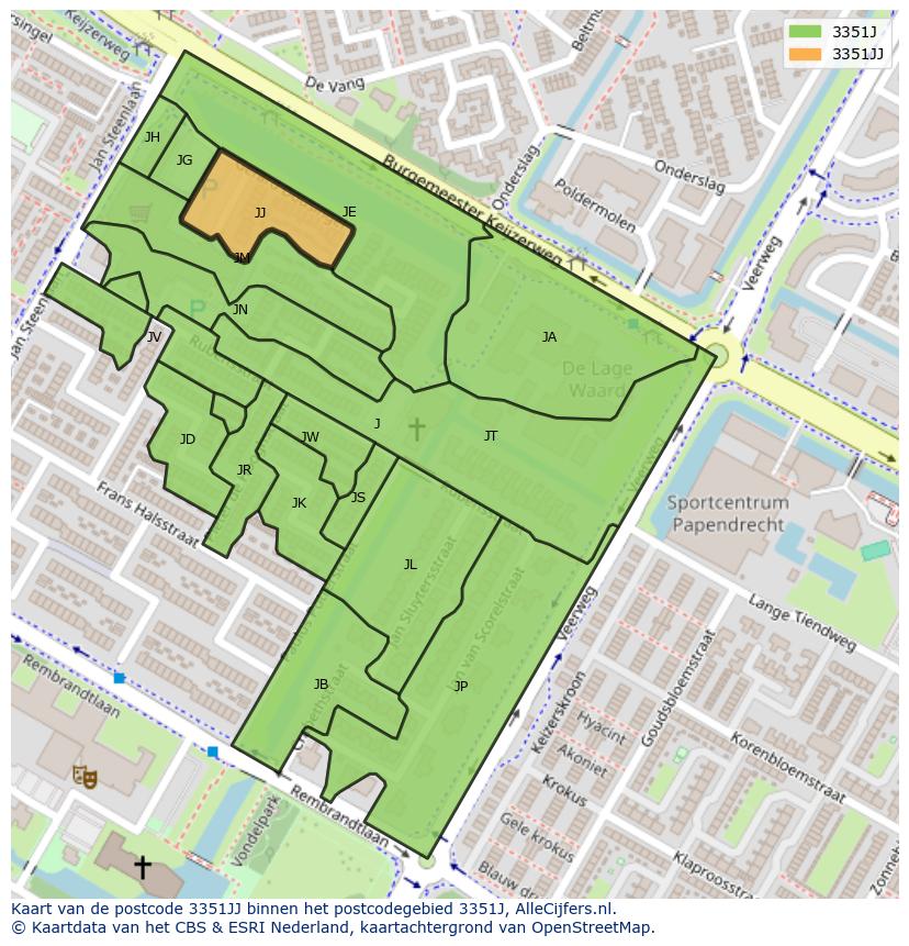 Afbeelding van het postcodegebied 3351 JJ op de kaart.