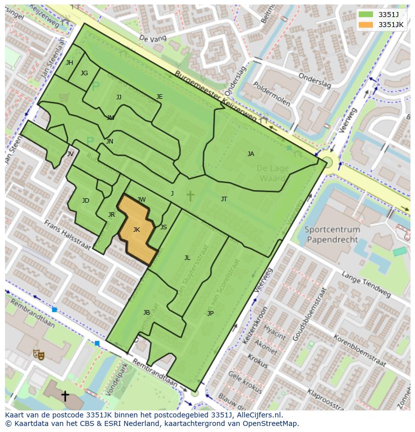 Afbeelding van het postcodegebied 3351 JK op de kaart.