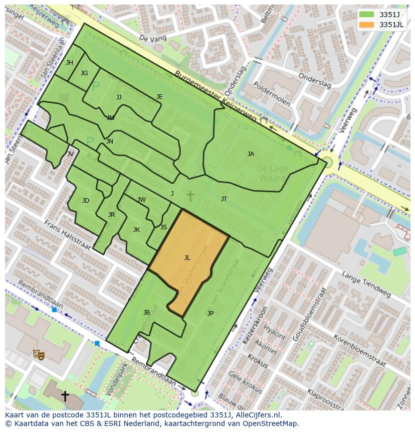 Afbeelding van het postcodegebied 3351 JL op de kaart.