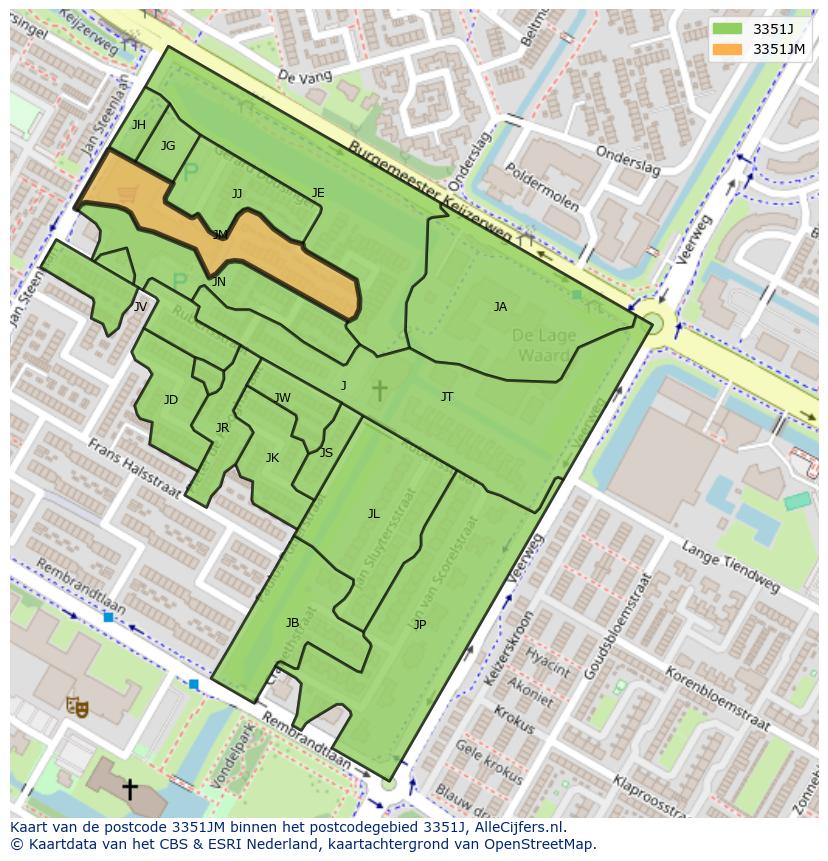 Afbeelding van het postcodegebied 3351 JM op de kaart.