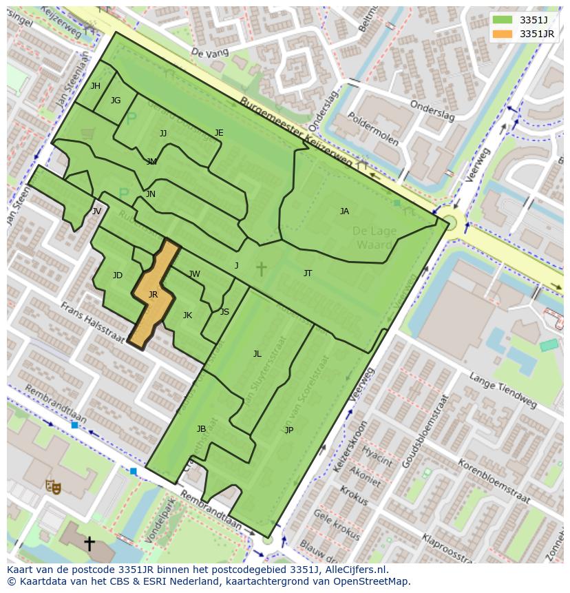 Afbeelding van het postcodegebied 3351 JR op de kaart.