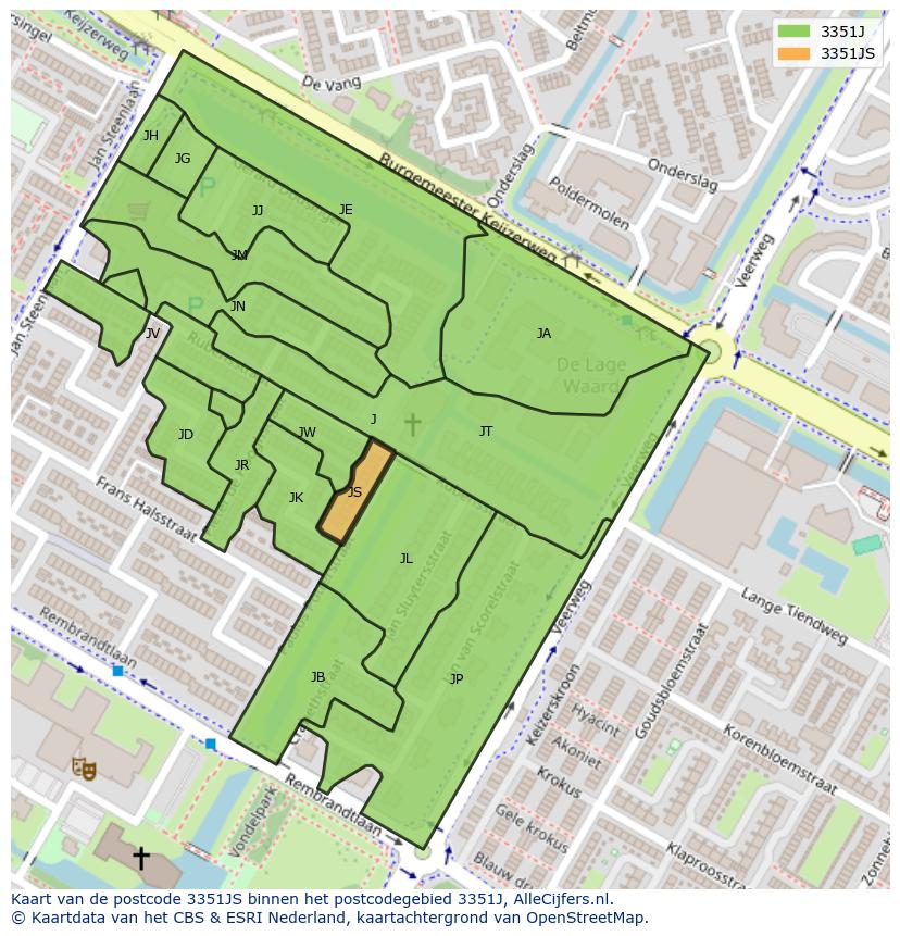 Afbeelding van het postcodegebied 3351 JS op de kaart.
