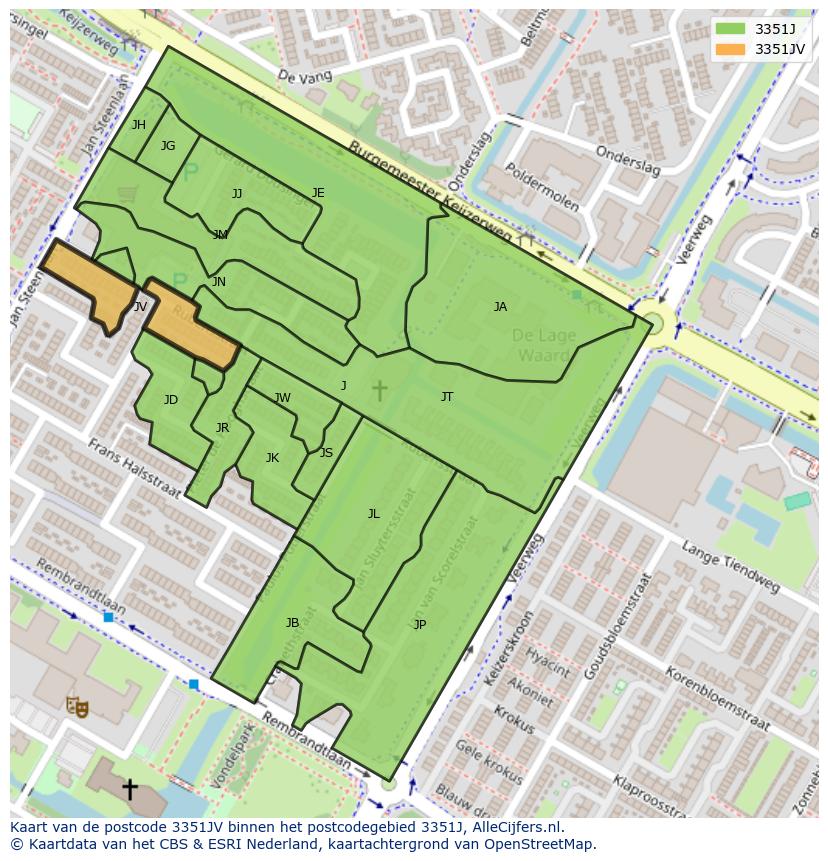 Afbeelding van het postcodegebied 3351 JV op de kaart.
