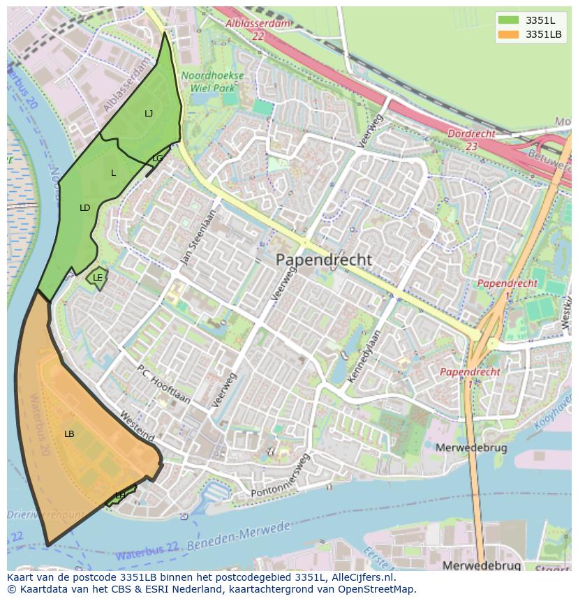 Afbeelding van het postcodegebied 3351 LB op de kaart.