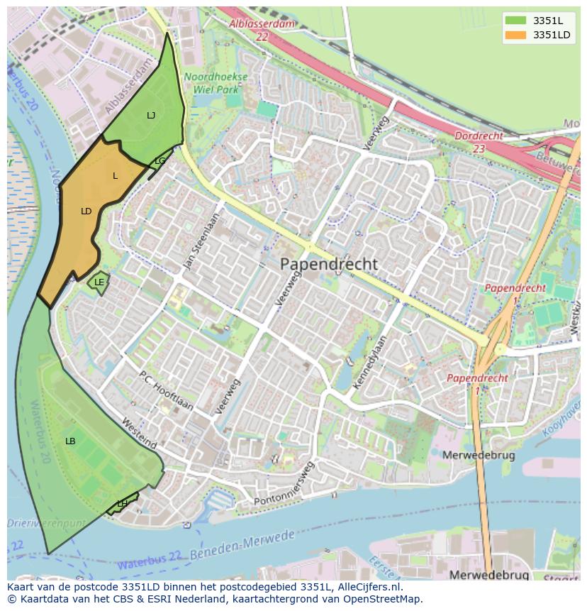 Afbeelding van het postcodegebied 3351 LD op de kaart.