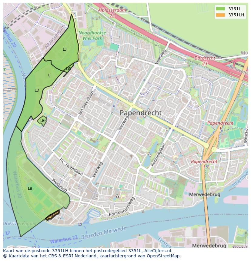 Afbeelding van het postcodegebied 3351 LH op de kaart.